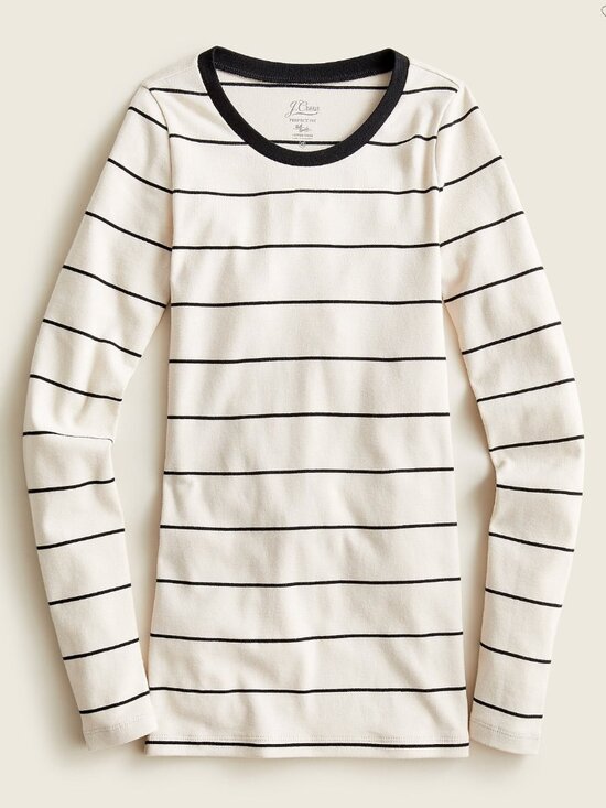 J. Crew Tops - NWOT Slim Perfect Long-Sleeve T-Shirt in Dusty Ivory/Black Stripes Sz M